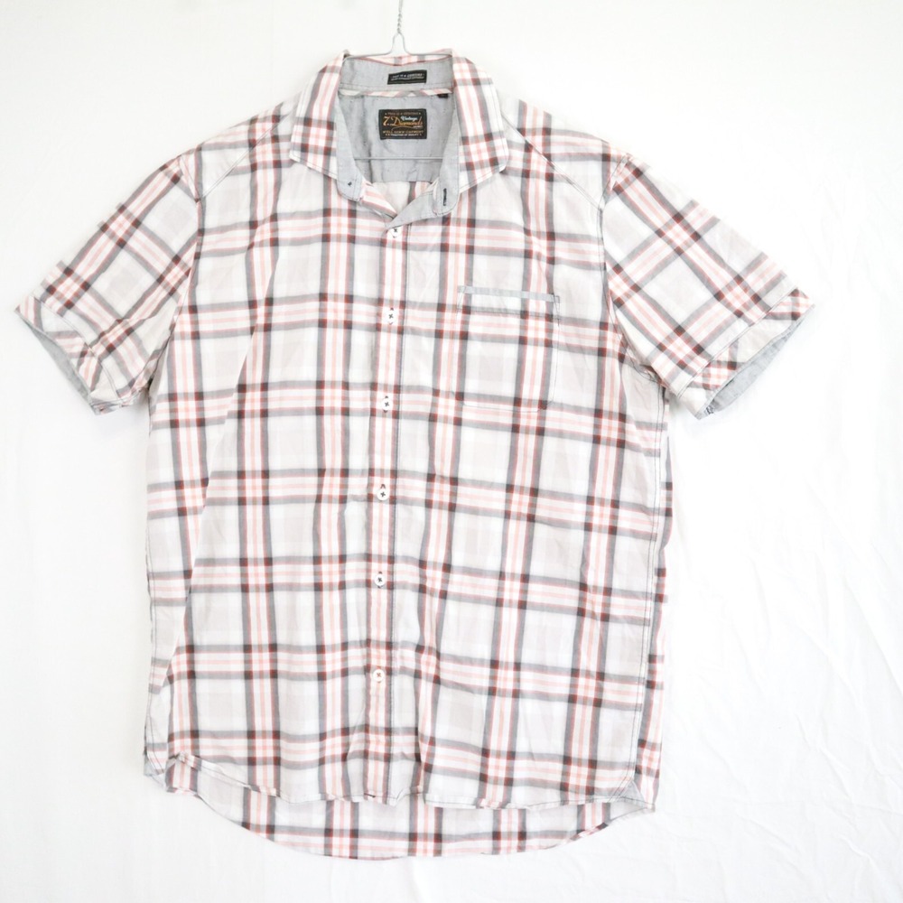 7 Diamonds Shirt Mens Large Casual Pocket Button Up Plaid Short Sleeve